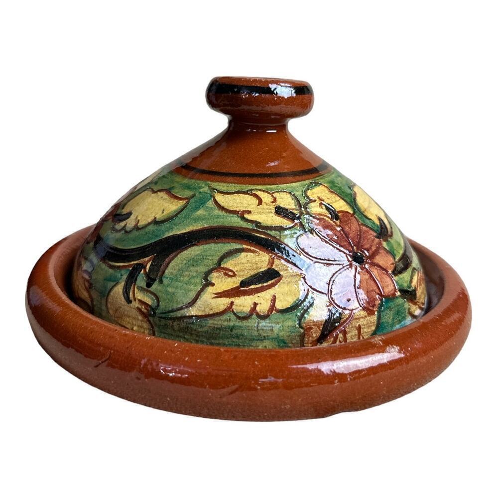 Moroccan Glazed Clay Flowers and Leaves Tagine Tanjin Baking Casserole Dish 9"
